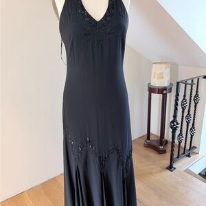 Vintage Y2K Elegant Black Beaded Halter Dress